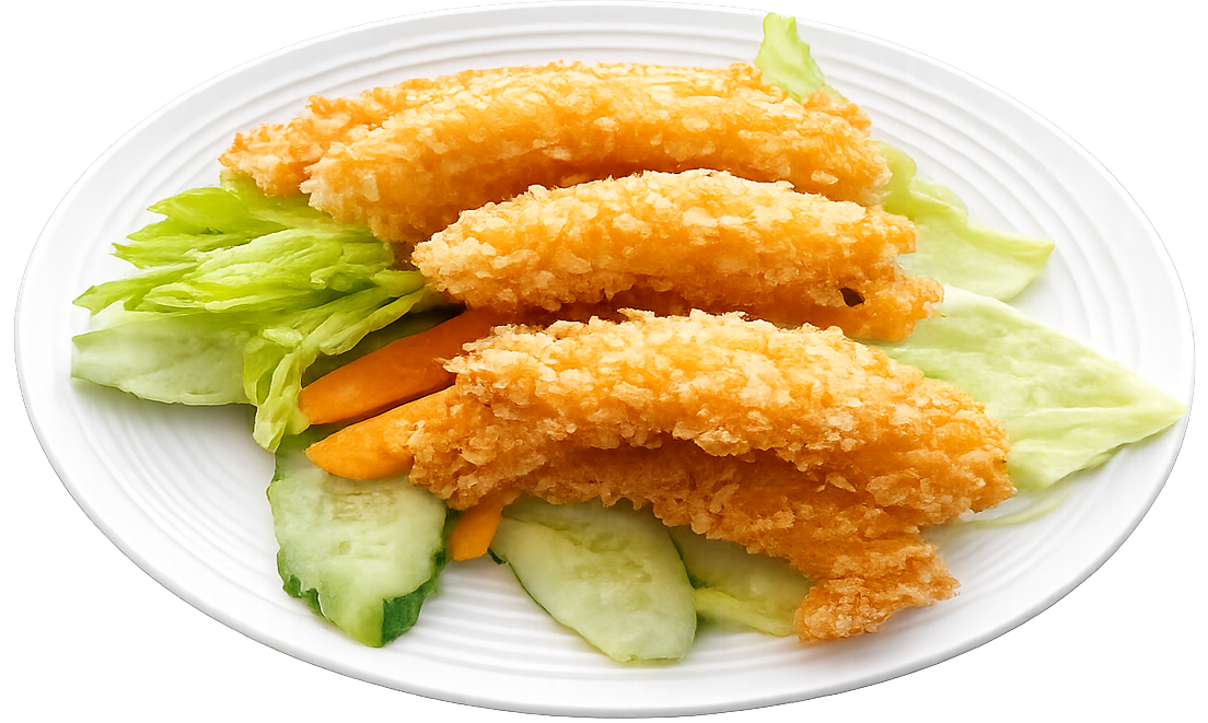 Sprø fritert scampi med salat og grønnsaker